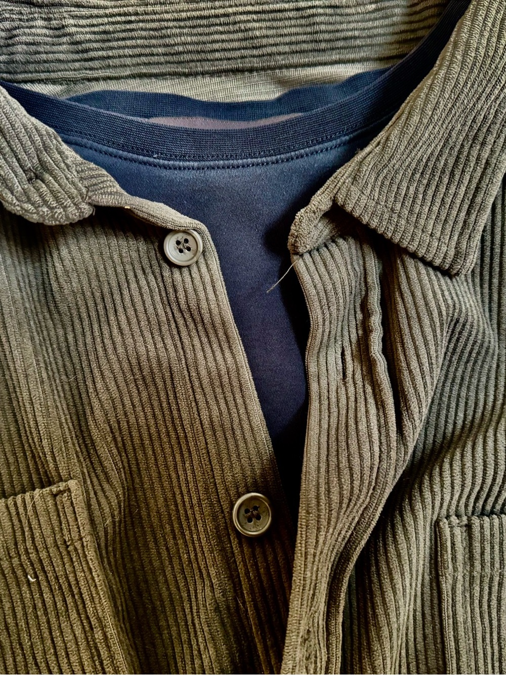 Men's Olive Corduroy Button-Up Sweater Jacket